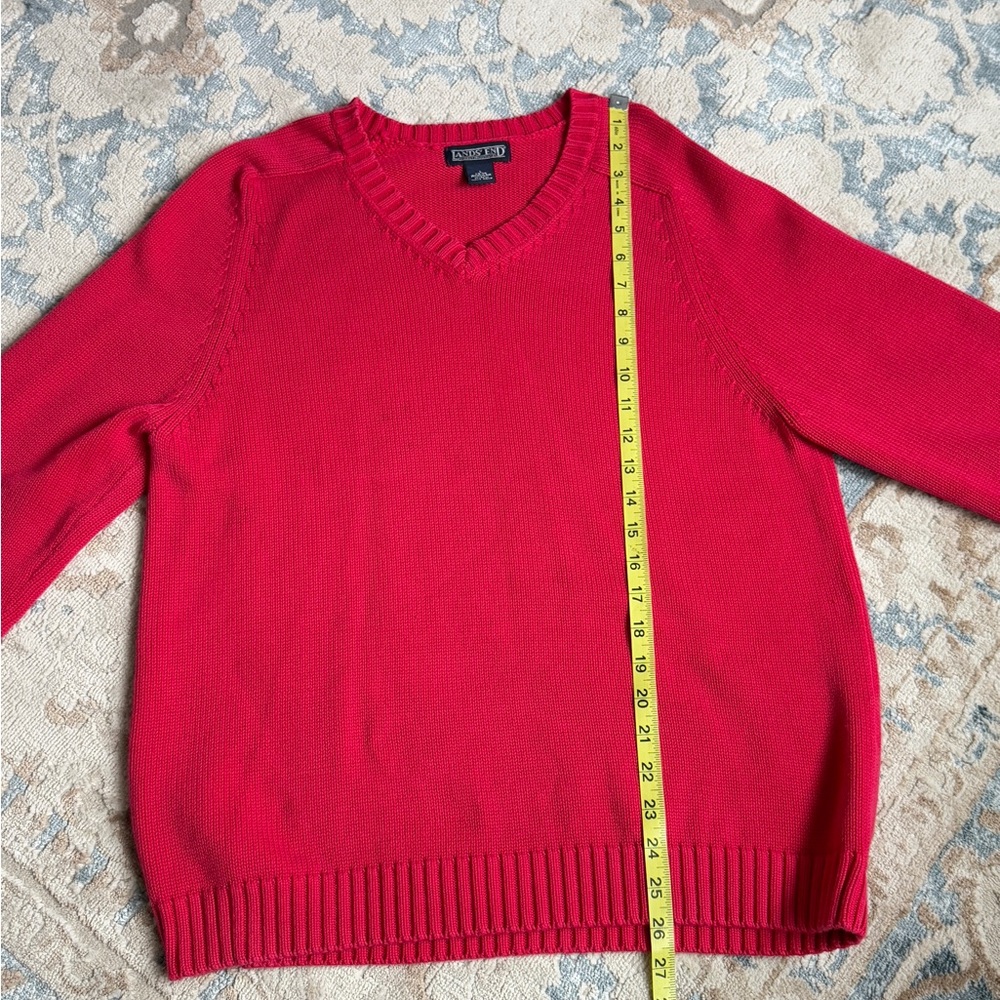 Super cool Magenta Lands’ End %100 cotton knit sweater V-neck size L - Picture 7 of 10
